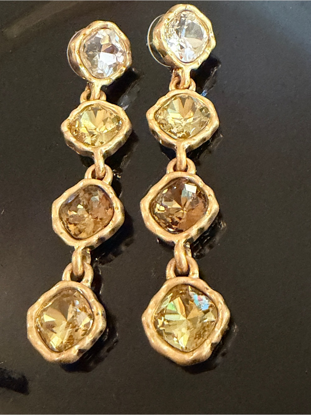 Oscar de la Renta Earrings Gold-Tone TOPAZ COMBO CRYSTAL Dangle Drop ✨POST - Picture 6 of 12